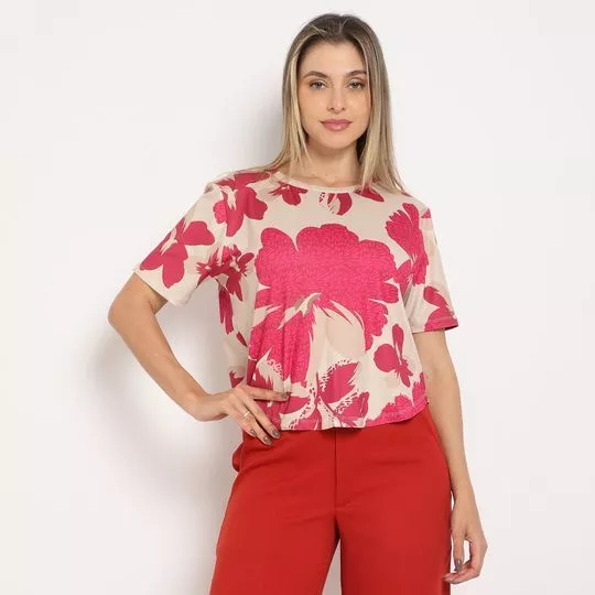 Blusa Abstrata- Bege Claro & Pink- Zinco