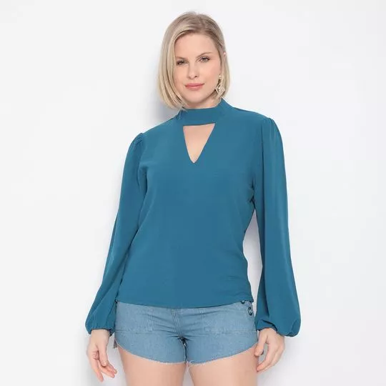 Blusa Com Recorte Vazado- Azul Escuro- Zinco