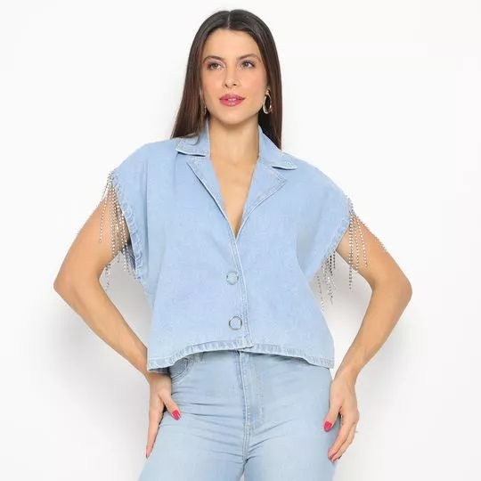 Blusa Jeans Com Pedrarias- Azul Claro- Zinco