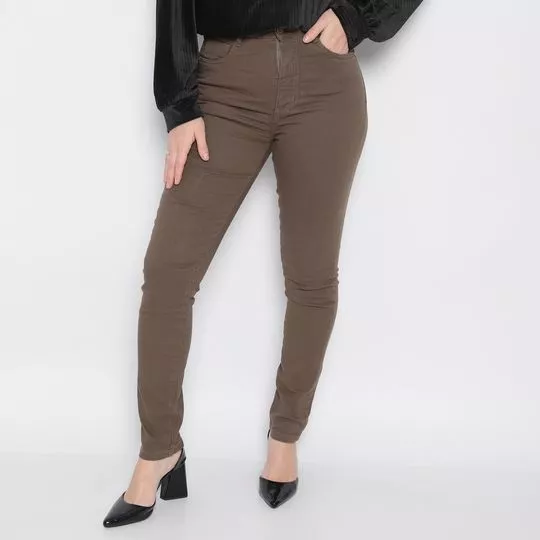 Calça Skinny Em Sarja- Marrom Escuro- Zinco