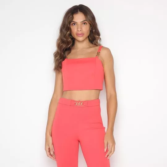 Cropped Com Correntes- Coral & Dourado- Iódice