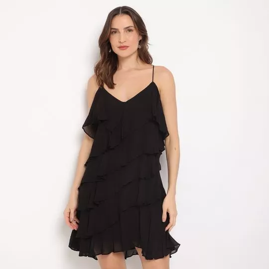 Vestido Curto Com Babados- Preto- Iódice