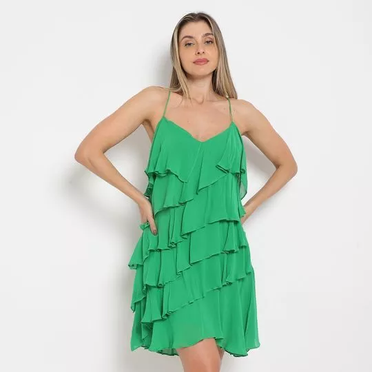 Vestido Curto Com Babados- Verde- Iódice