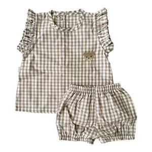 Conjunto De Bata & Short Xadrez<BR>- Off White & Bege Escuro<BR>- Biramar