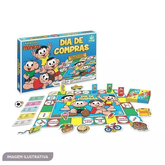 Jogo de Tabuleiro Turma da Mônica® Dia de Compras- Azul & Amarelo- 231Pçs- Nig Brinquedos