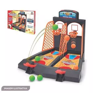 Jogo Basketball Duplo<BR>- Preto & Laranja<BR>- 5,5x42x28,5cm<BR>- Braskit-Reval