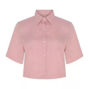 Camisa Cropped Em Linho<BR>- Rosa