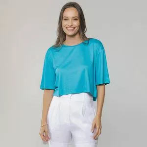 Blusa Cropped Lisa<BR>- Azul