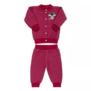 Conjunto De Jaqueta & Calça Jogger Texturizado<BR>- Vermelho Escuro<BR>- Batistela<BR>- Batistela Baby