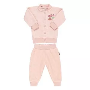 Conjunto De Jaqueta Com Bordado & Calça Jogger<BR>- Rosa Claro<BR>- Batistela<BR>- Batistela Baby