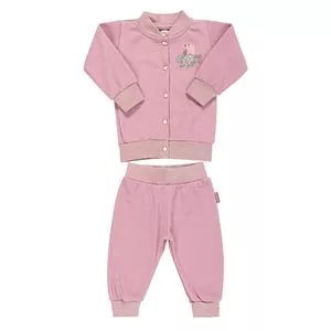 Conjunto De Casaco Passarinho & Calça Jogger<BR>- Rosa & Rosa Escuro<BR>- Batistela<BR>- Batistela Baby