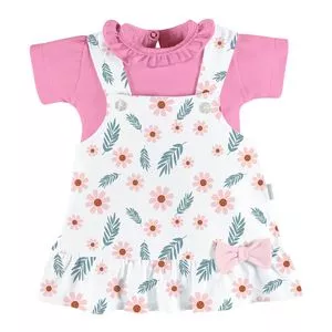 Conjunto De Body & Salopete Floral<BR>- Rosa & Branco<BR>- Batistela<BR>- Batistela Baby