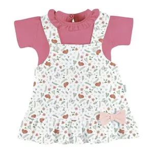 Conjunto De Body & Salopete Floral<BR>- Rosa Escuro & Branco<BR>- Batistela<BR>- Batistela Baby