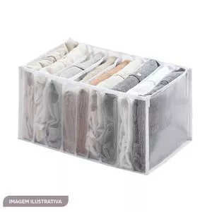 Organizador Tela M<BR>- Incolor & Branco<BR>- 15x25x36cm<BR>- Vb Home