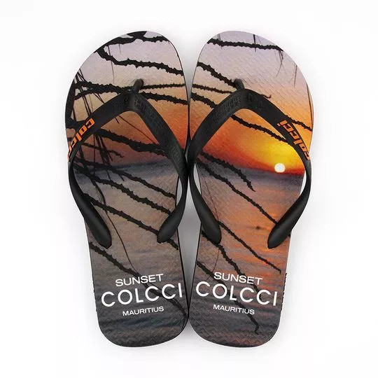 Chinelo Com Tag- Preto & Laranja- Colcci