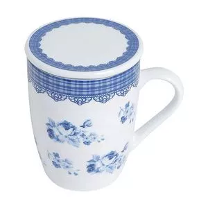 Caneca Com Tampa & Filtro Grécia<BR>- Branca & Azul<BR>- 310ml<BR>- Lyor