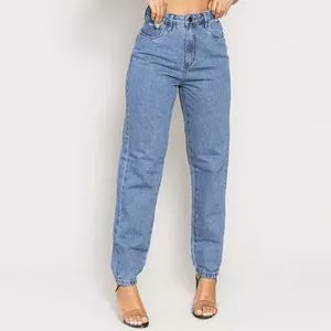 Calça Jeans Mom Com Bolsos<BR>- Azul Claro