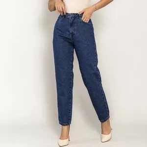 Calça Jeans Reta Com Recortes<BR>- Azul Escuro<BR>- Consciência Jeans