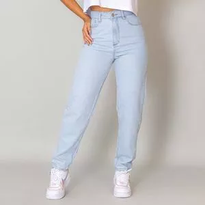 Calça Jeans Reta Com Recortes<BR>- Azul Claro