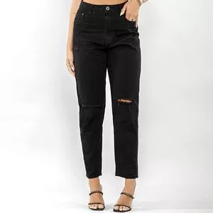 Calça Mom Com Destroyed<BR>- Preta