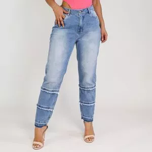 Calça Jeans Mom Com Puídos<BR>- Azul Claro