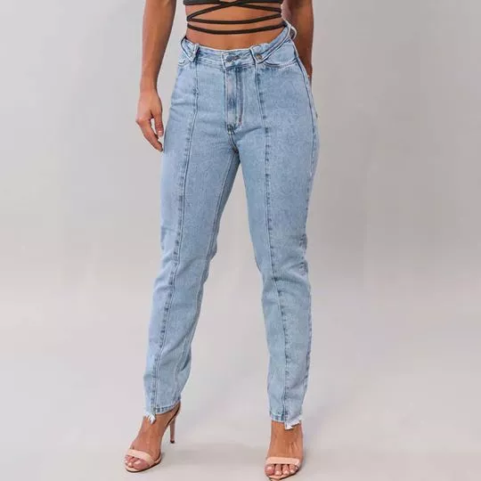 Calça Jeans Mom Com Recortes- Azul Claro