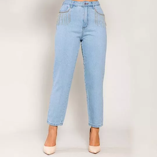 Calça Jeans Mom Com Aplicação- Azul Claro