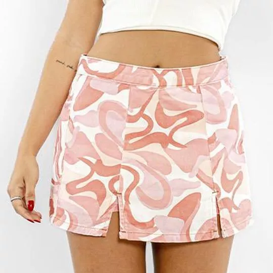 Short Saia Abstrato- Rosa & Off White