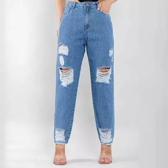 Calça Jeans Mom Destroyed- Azul