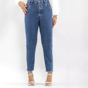 Calça Jeans Mom<BR>- Azul Escuro