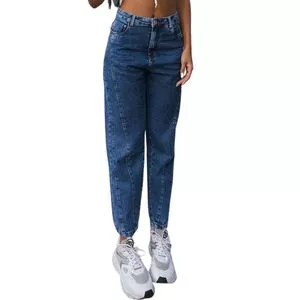 Calça Jeans Mom Com Recortes<BR>- Azul Escuro