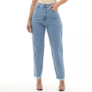 Calça Jeans Mom Com Bolsos<BR>- Azul Claro