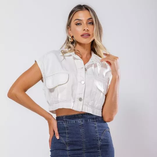 Colete Cropped Com Recortes- Branco