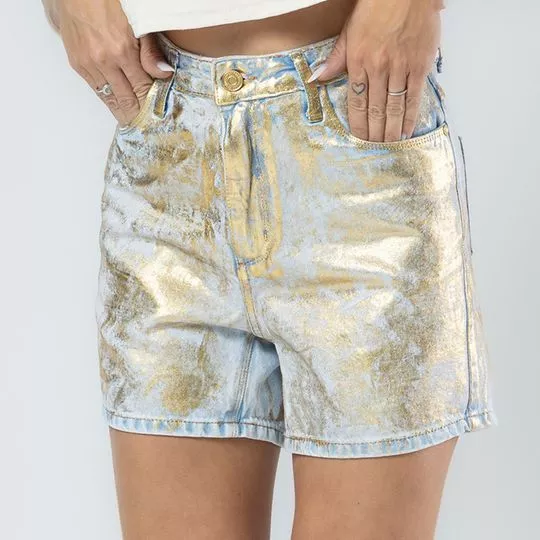 Short Jeans Metalizado- Azul Claro & Dourado