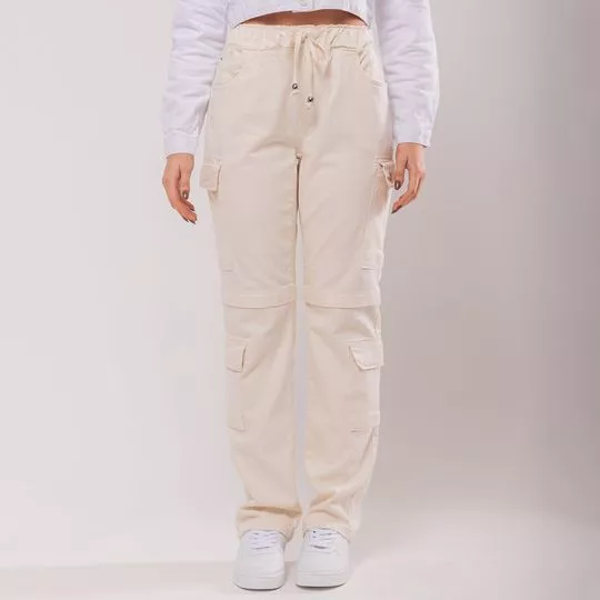 Calça Cargo Em Sarja- Off White