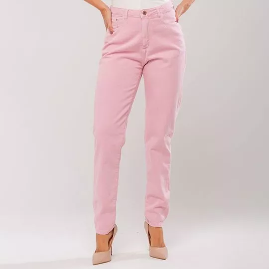 Calça Mom Em Sarja- Rosa Claro