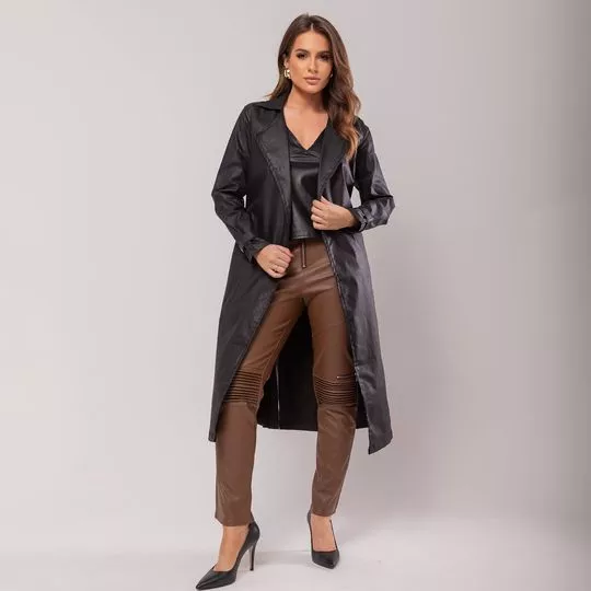 Trench Coat Liso- Preto