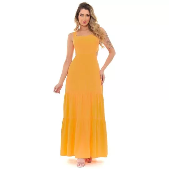 Vestido Longo Com Recortes- Laranja