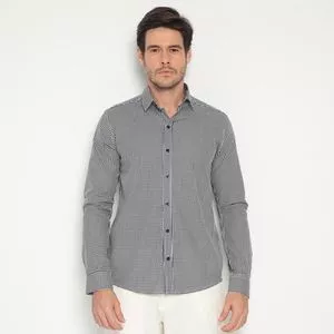 Camisa Xadrez Com Recortes<BR>- Branca & Preta