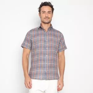 Camisa Xadrez<BR>- Azul & Laranja