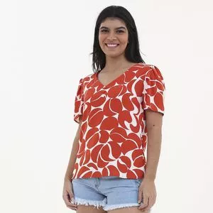 Blusa Abstrata<BR>- Branca & Vermelha<BR>- By Unna