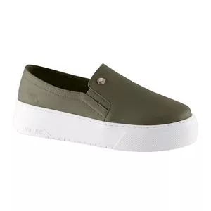 Slip On Em Couro<BR>- Verde Militar