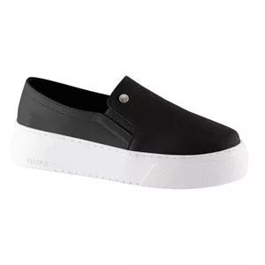 Slip On Em Couro<BR>- Preto