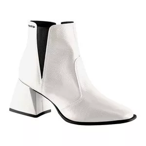 Bota Em Couro<BR>- Off White & Preta