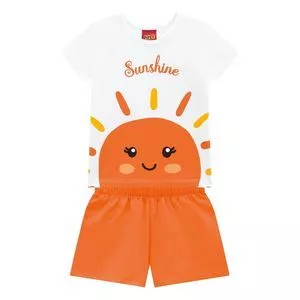 Conjunto De Blusa & Short<BR>- Branco & Laranja<BR>- Kyly