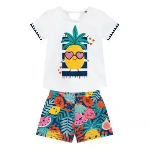 Conjunto De Blusa & Short<BR>- Branco & Azul Escuro<BR>- Kyly