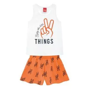 Conjunto De Regata & Short<BR>- Off White & Laranja<BR>- Kyly