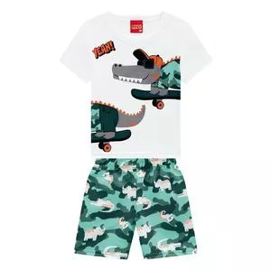 Conjunto De Camiseta & Bermuda<BR>- Off White & Verde<BR>- Kyly