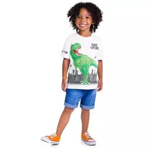 Camiseta Dinossauro<BR>- Branca & Verde<BR>- Kyly