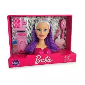 Boneca Barbie® Styling Head Faces<BR>- Pink & Roxa<BR>- 27x14x38cm<BR>- Pupee-Brinquedos